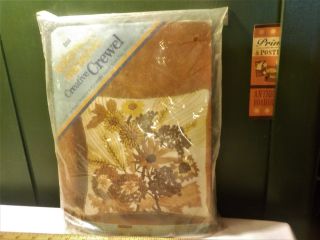 Vintage Pillow Kit 7312 Erica Wilson Creative Crewel 1973 Wheat & Flowers