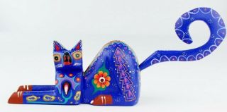 Oaxacan Wood Carving Roberta Angeles Blue Cat Oaxaca Mexican Folk Art Alebrije