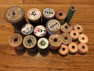 Vintage / Antique Wooden Sewing Thread Spools & Bobbin Threads