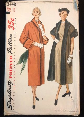 1950s Simplicity Pattern 3448 Women’s Reversible Coat Size 14