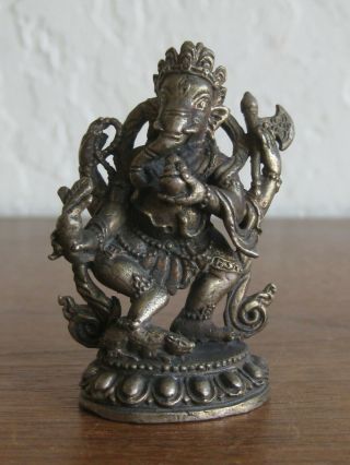 Fine Old India Hindu God Lord Ganesha Standing On A Rat Brass Statue Sculpture