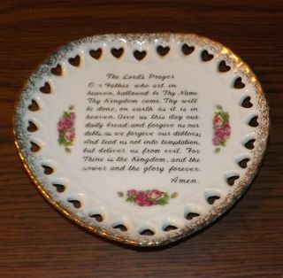 Lords Prayer Wall Plate Trimmed In Gold Leaf Heart Shaped Ceramic
