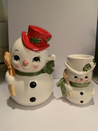 Lefton Snowman Planter And Candle Holder