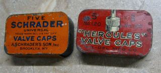 2 Small Vintage Advertising Tins Auto Car Valve Caps