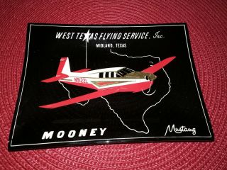 Vtg Mooney Mustang / West Texas Flying Service,  Inc Midland Glass Dish Plate M22