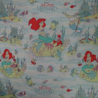 Disney The Little Mermaid Twin Flat Sheet & Pillowcase Vintage Fabric Material