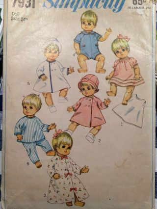 Vintage Simplicity 7931 Sweet Baby Doll Dresses Sewing Pattern From About 1970