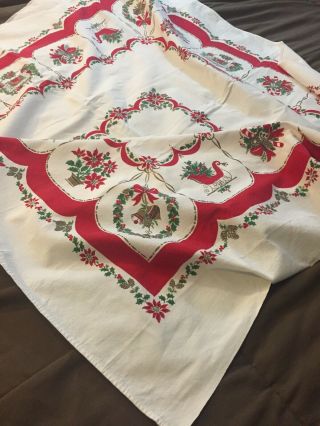 Vintage Christmas Linen Tablecloth
