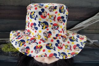 Vtg Walt Disney Sz 21.  5in Disneyland Hat Mickey 70s Bucket Cap Tourist Rare Usa