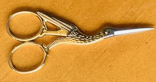 Vintage Gold Toned Mundial Stork Craft Scissors Made In Italy