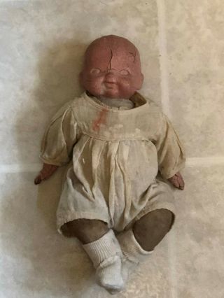 Vintage 13 " Baby Zombie Scary Ghost Baby Doll Haunted Halloween Decor