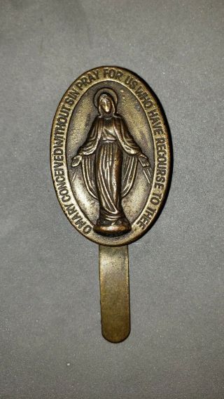 Vintage Virgin Mary Car Visor Clip,  Brass,  1.  5 " X1.  "