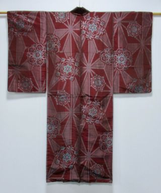 Japanese Silk Antique Kimono / Omeshi / Hemp Pattern / Silk Fabric /364