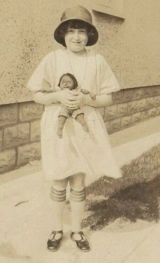 Antique Photograph Little Girl With Black Doll