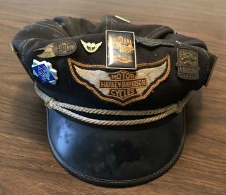 Vintage Harley Davidson Captain’s Cap Hat With Pins
