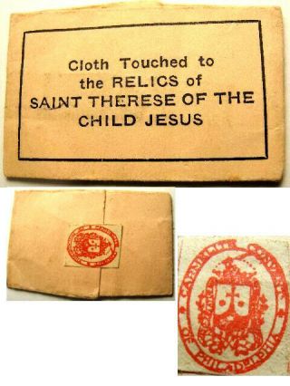 Vtg Cloth Relic Saint Therese Of The Child Jesus Carmelite Convent Pa.