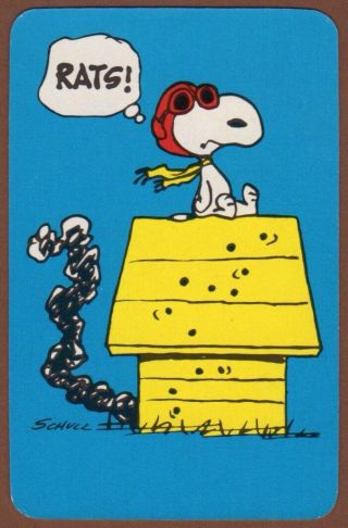 Playing Cards 1 Single Swap Card - Vintage Snoopy On Dog Kennel Rats Peanuts
