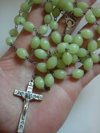 Vtg Rare 50s Relige Adorable Light - Green Plastic Bead Jesus Cross Rosary Sh