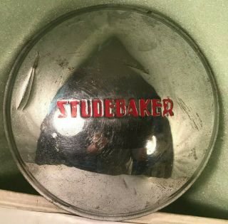 Vintage Studebaker Chrome Dog Dish Hub Cap W/red Lettering Man Cave Garage Decor
