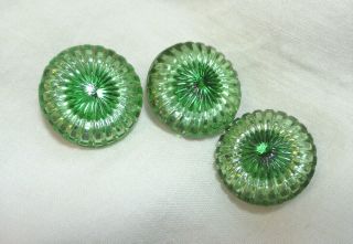 Set Of 3 Vintage Green Glass W/ Silver Back Buttons Exc
