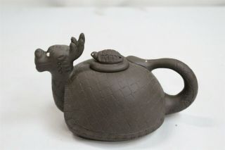Ccci Chinese Yixing Turtle Snap Dragon White Eyes Pottery Teapot Signed
