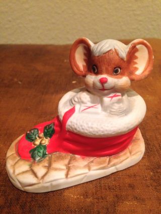 Adorable Set Of 2 Vintage Frankel Christmas Mouse Mice Santa Hat Figurines