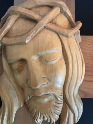Vintage Hand Carved Wooden Jesus Cross Wall Hanging,