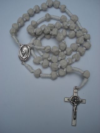 Apparition Hill Stone White Cord Rosary From Medjugorje Handmade,  Holy Gift Card