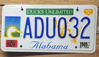 Alabama 2005 Ducks Unlimited Metal License Plate/tag - Adu032 Embossed