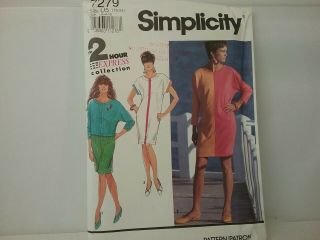1991 Simplicity 2 - Hour Express Sew Pattern 7279 Dress - Top - Skirt Sz 16 - 24 Uncut