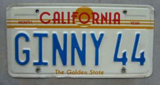 California Sunset Vanity License Plate (ginny 44) Virginia (the Golden State)