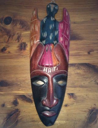 Authentic Hand Carved Wood Mask Wall Art Hanging African Haiti Voodoo Tribal
