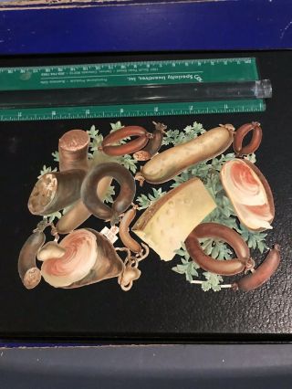 Victorian Diecut Sheet Of Sausages And Cured Meat