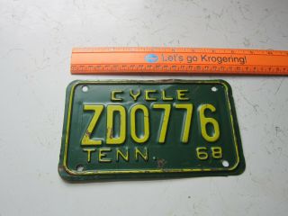 1968 Tennessee Motorcycle License Plate Tag