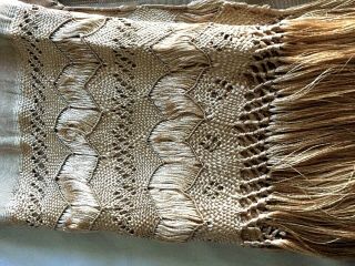 Mexican Rebozo Gold Beige Hand Woven Shawl Runner Scarf Silk Texture 4