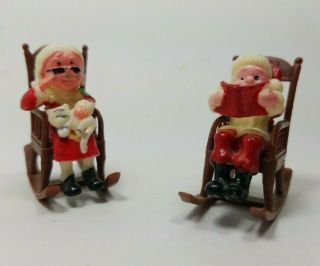 Miniature Santa and Mrs.  Claus in Rocking Chairs Plastic Small Figurines 2