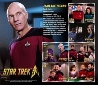 Star Trek 50th Anniversary - Jean - Luc Picard,  Collectible Postage Stamps,  Nevis