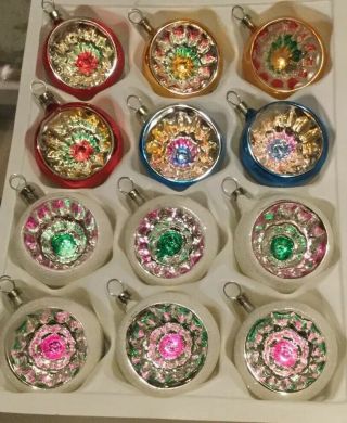 Vintage Kurt Adler Plastic Reflector Christmas Ornaments 2” 12 Piece Set Cz Made