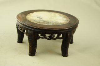 6.  1 " Antique Chinese Hand Carved Footed Wood Stand Jade In The Inside Nr