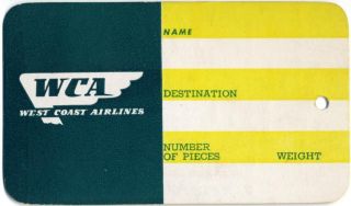 West Coast Airlines Seattle Washington Old Luggage Tag,  1960