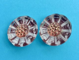 2 X 22mm Vintage Pink Glass Buttons,  Mirror Back,  Design Under Glass