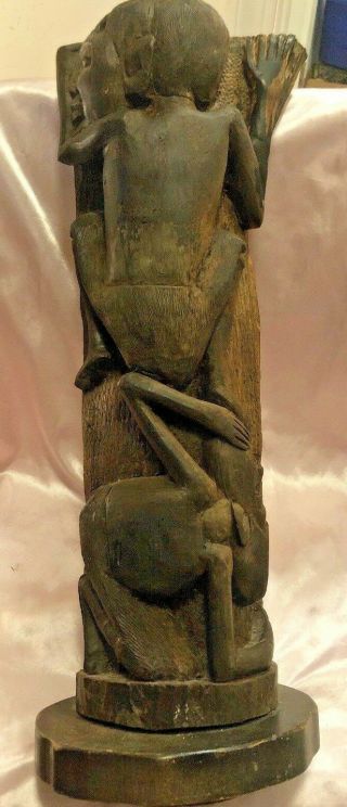 Vtg Heavy Wooden Hand Carved African Tribal Statue Totem Two Faced 20 1/2 " Tall