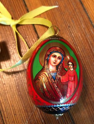 Religious RUSSIAN Wood EGG painted scenes decor wooden from Russia 2
