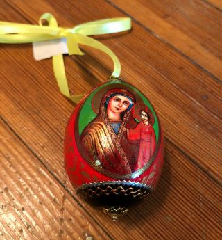 Religious RUSSIAN Wood EGG painted scenes decor wooden from Russia 4