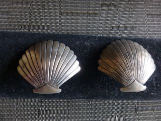 Rare Vintage Native American Navajo Silver Large Clam Shell Design Post Earrings