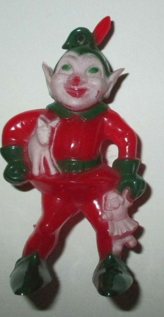 Vintage Rosbro Christmas Elf Troll Hard Plastic Ornament
