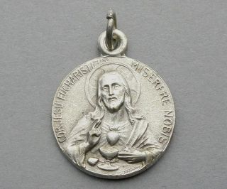 Jesus Christ,  Sacred Heart.  Virgin Mary.  Antique Religious Pendant.  Medal.