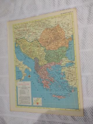 1954 Map Of The Balkan States - Rumania Bulgaria Greece Albania Yugoslavia