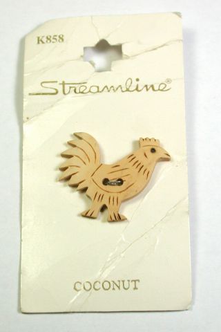 Bb Vintage Carved Cocoanut Button Realistic Chicken 1 & 1/4: On Orig Card