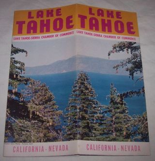 Vintage 1957 Lake Tahoe California Nevada Brochure And Map